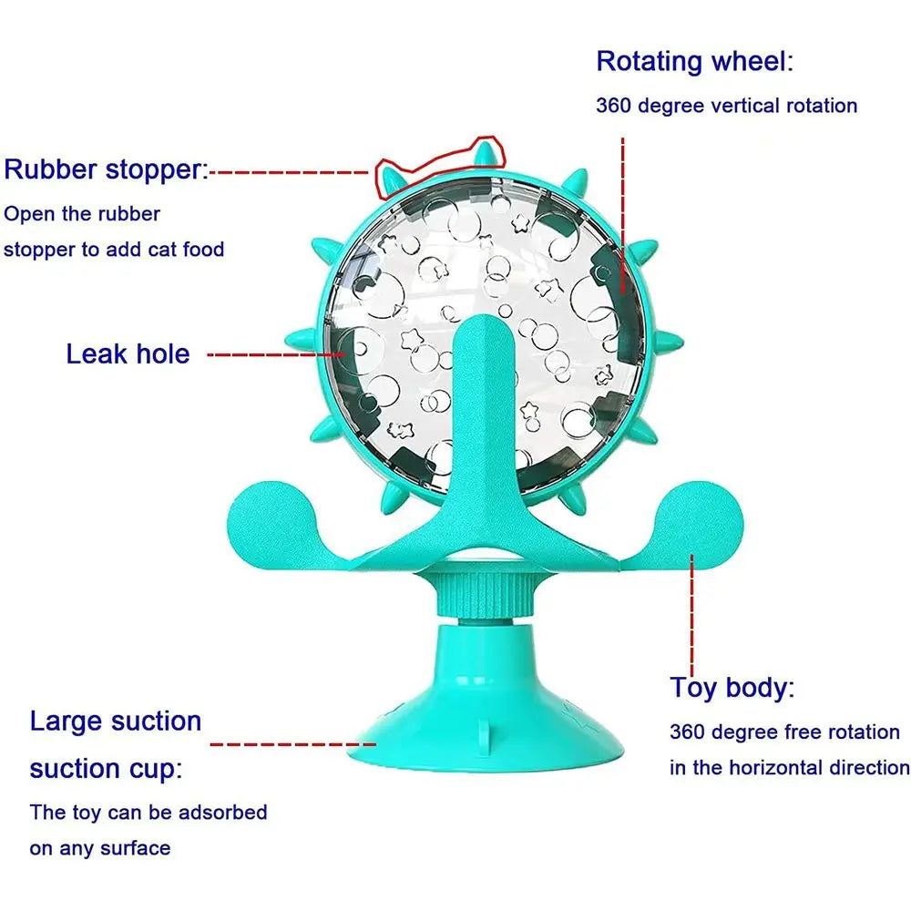 Interactive Cat Treat Dispenser With Suction Windmill