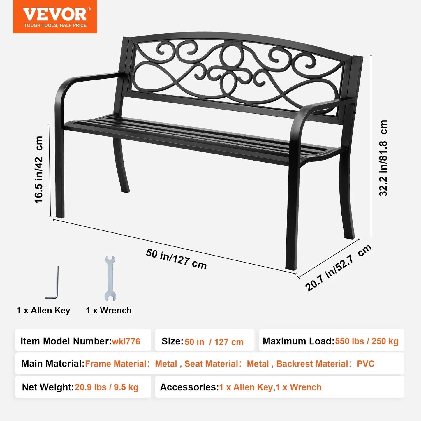 SucceBuy Outdoor Garden Bench Wood And Metal 480 Lb Capacity