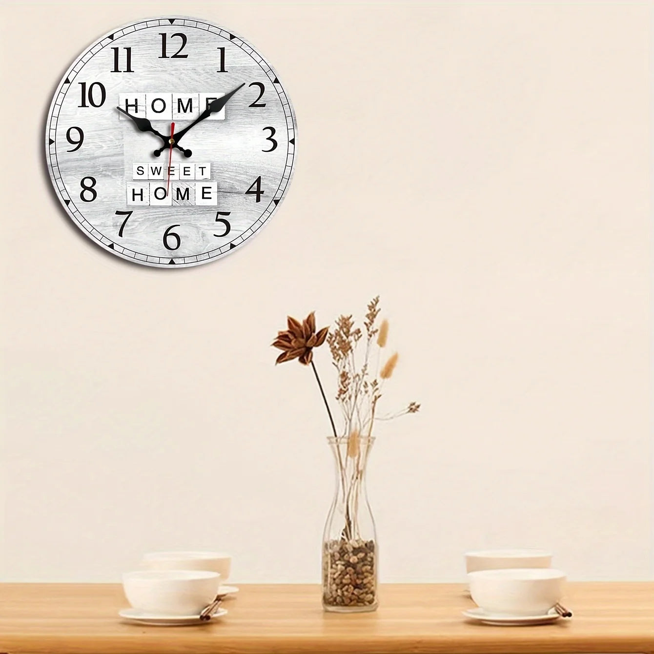 XMSJ Chic Round Wooden Wall Clock Silent Battery Powered
