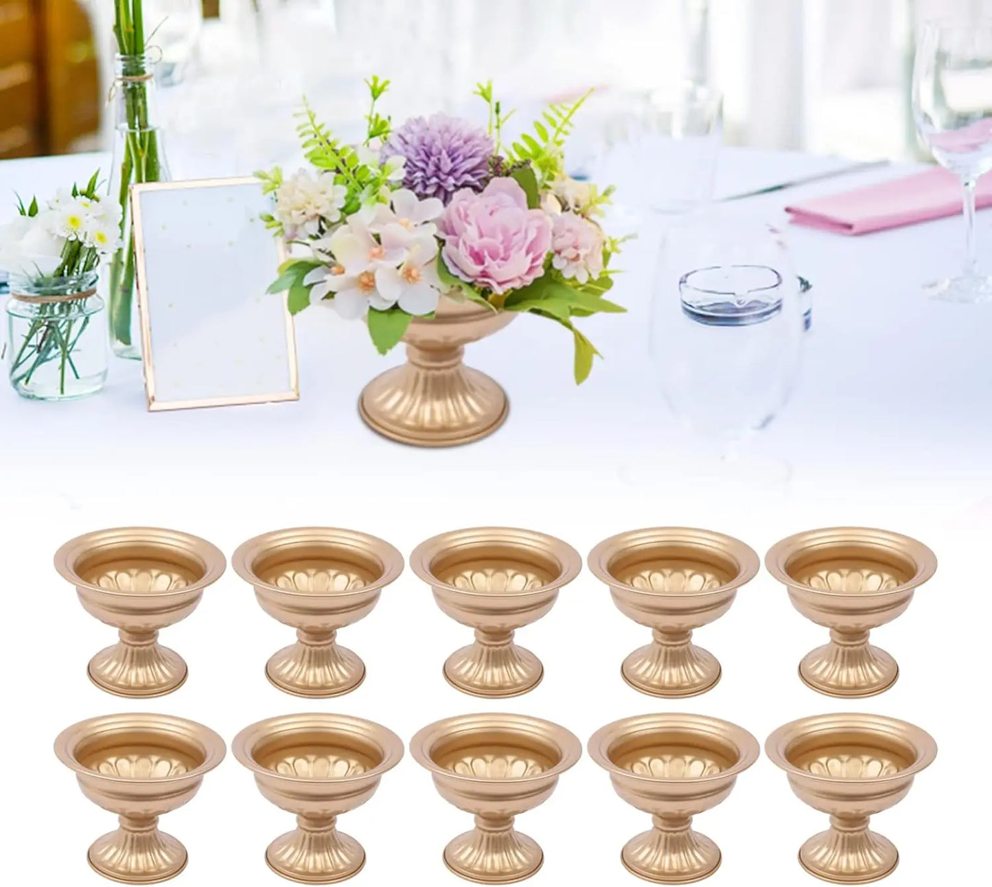 Gold Flower Vases 10 Piece Set For Wedding Centerpieces