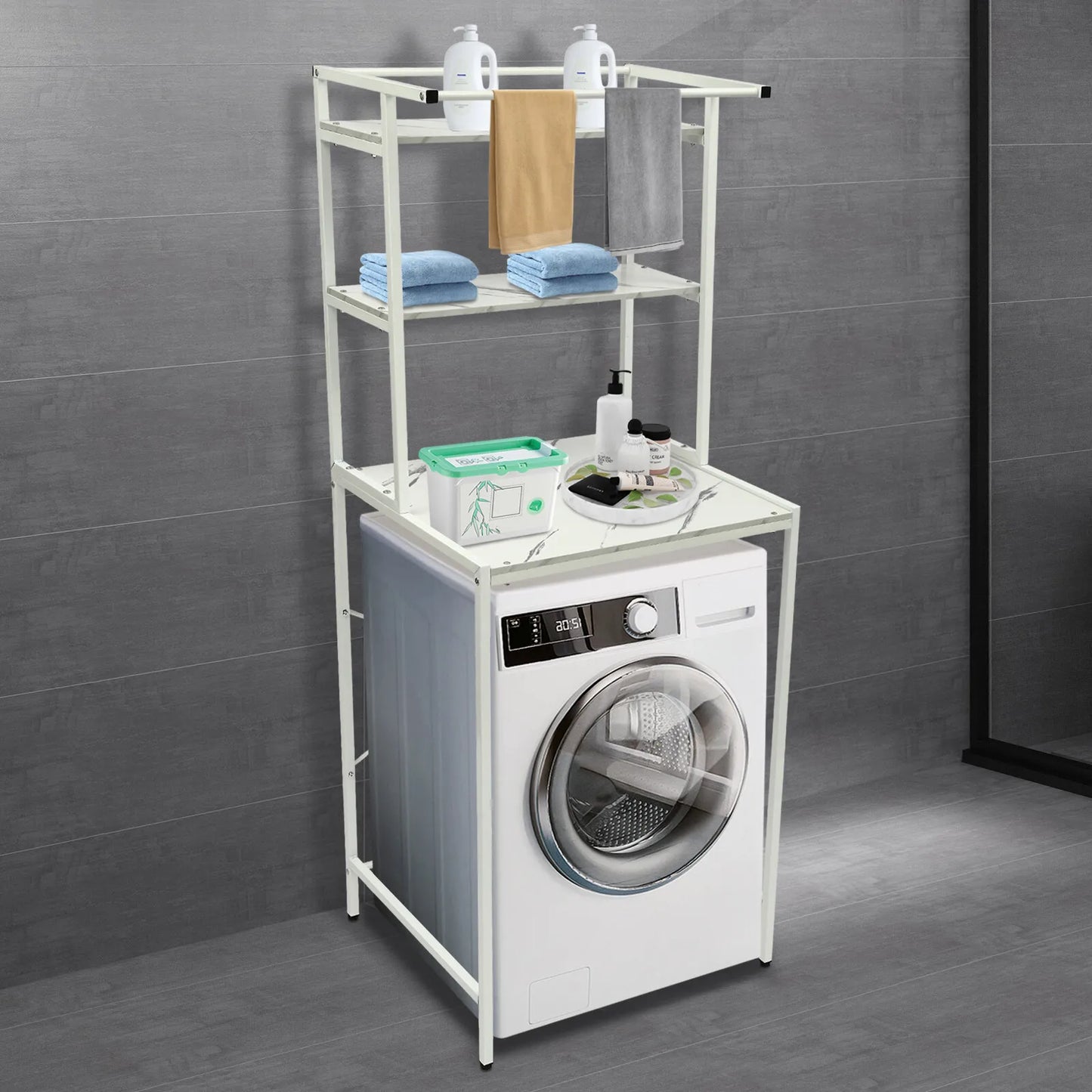 Three-Tier Over Washer Storage Shelf for Towels and Clothes