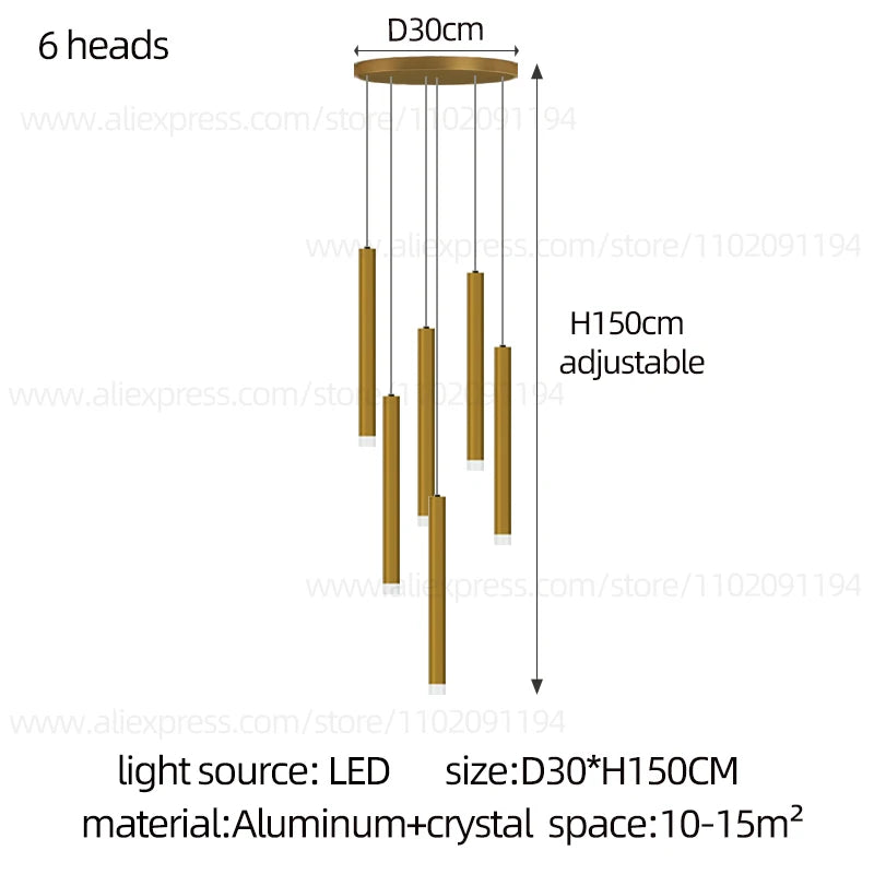 Campeggi Led Luxury Staircase Chandelier Gold Column
