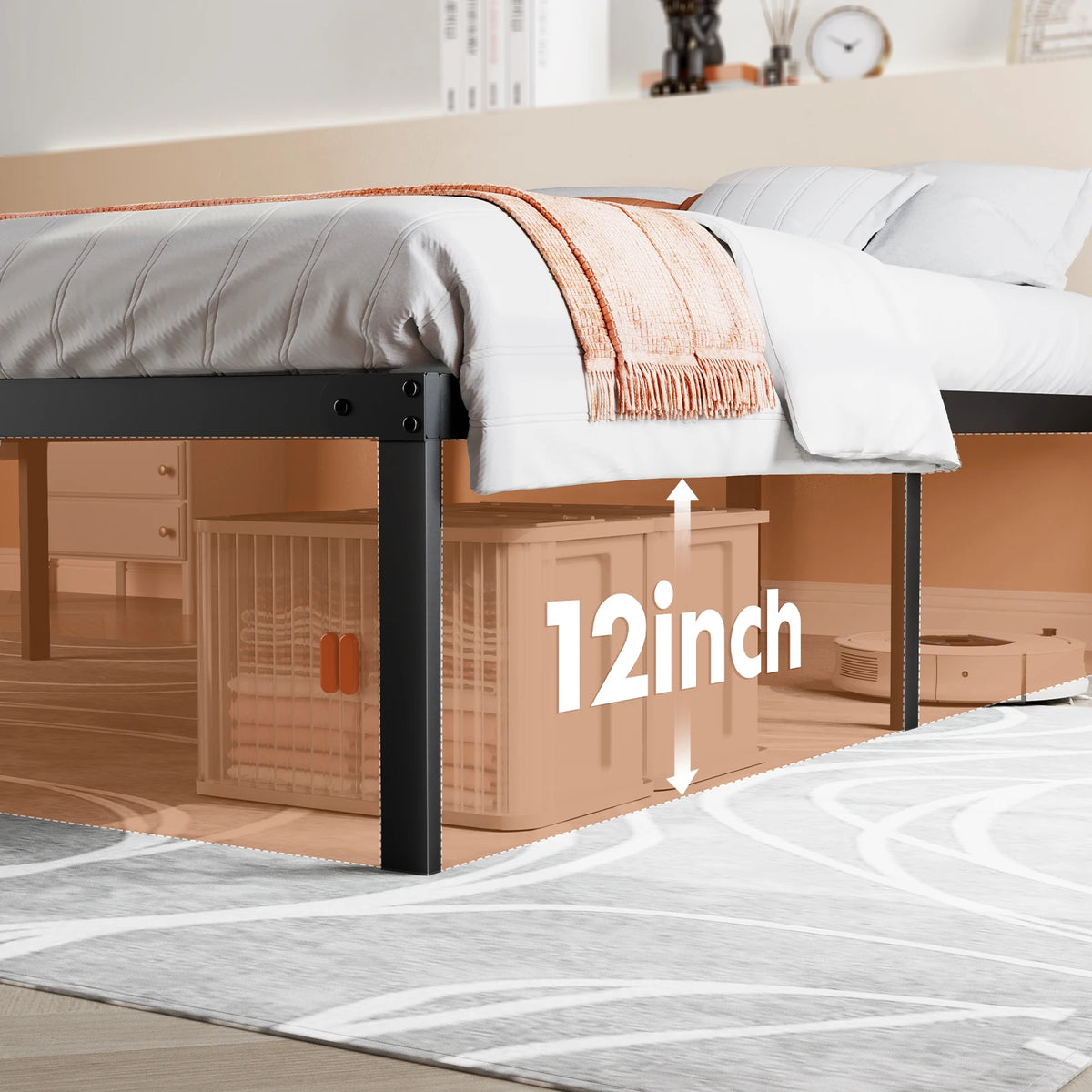 JHK Sturdy Metal Platform Bed Frame With Steel Slats