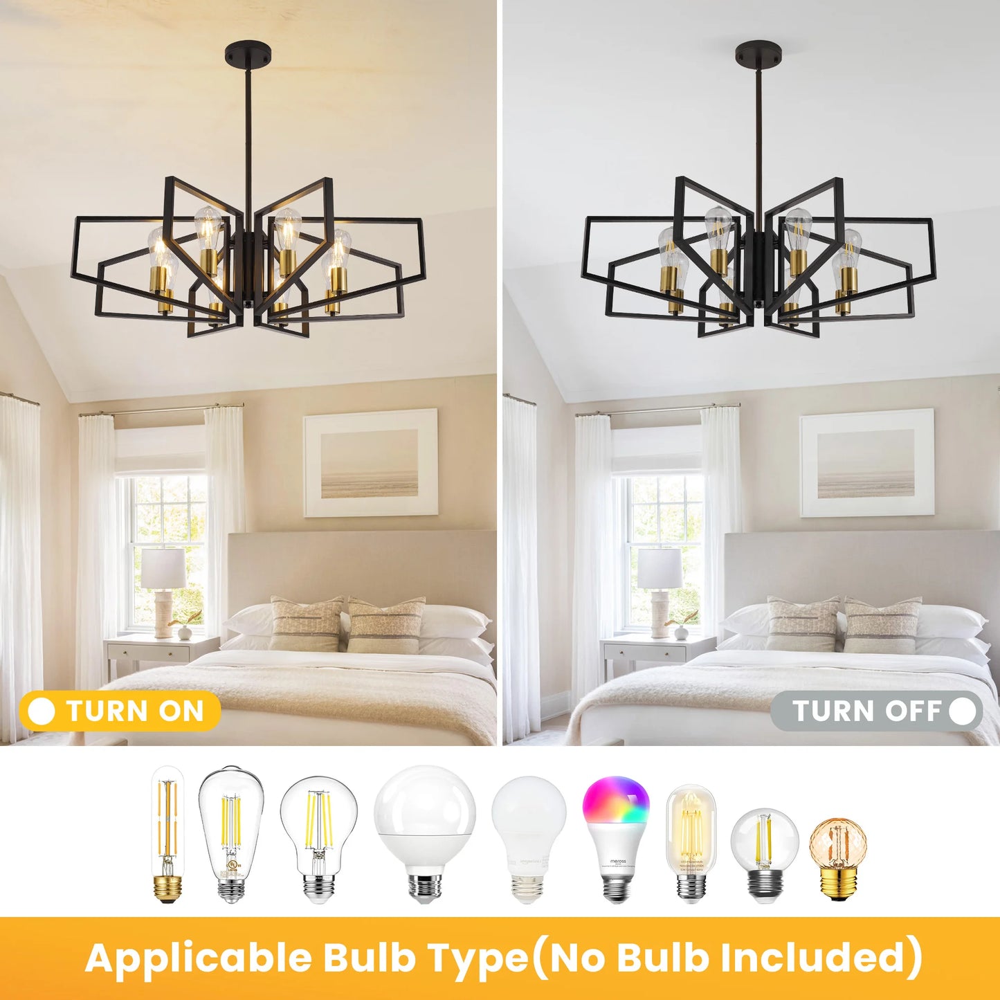 Geometric 8-Light Chandelier With Adjustable Height Pendant