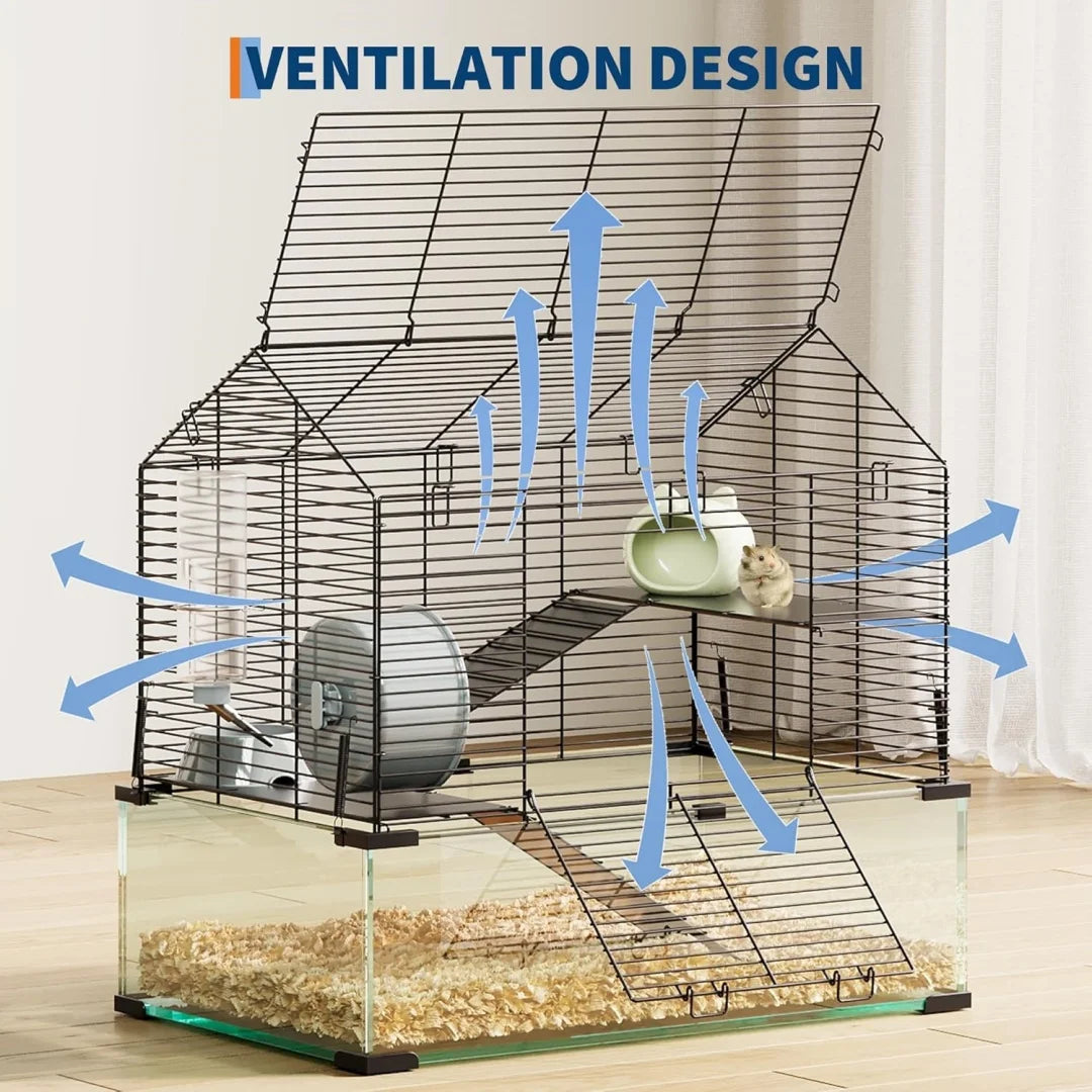 HiMISS 3 Tier Large Hamster Enclosure With Glass Panels