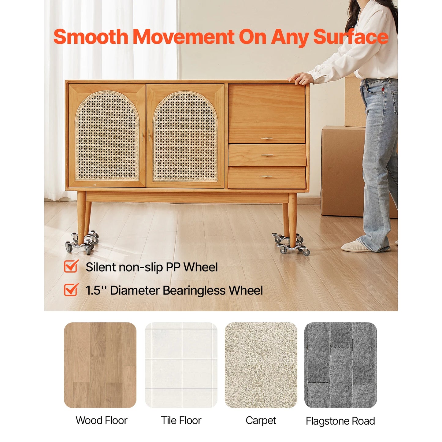 SucceBuy 4pcs Furniture Dolly Movers with Triangle Swivel Caster & 3 Wheels Fridge Lift Mover Tool Set for Home Appliances Sofa