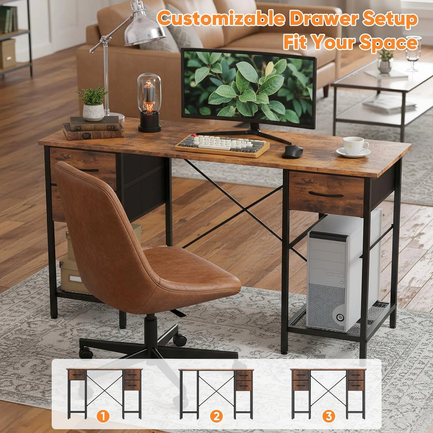 JHK Computer Desk With 4 Drawers And Mesh Shelf