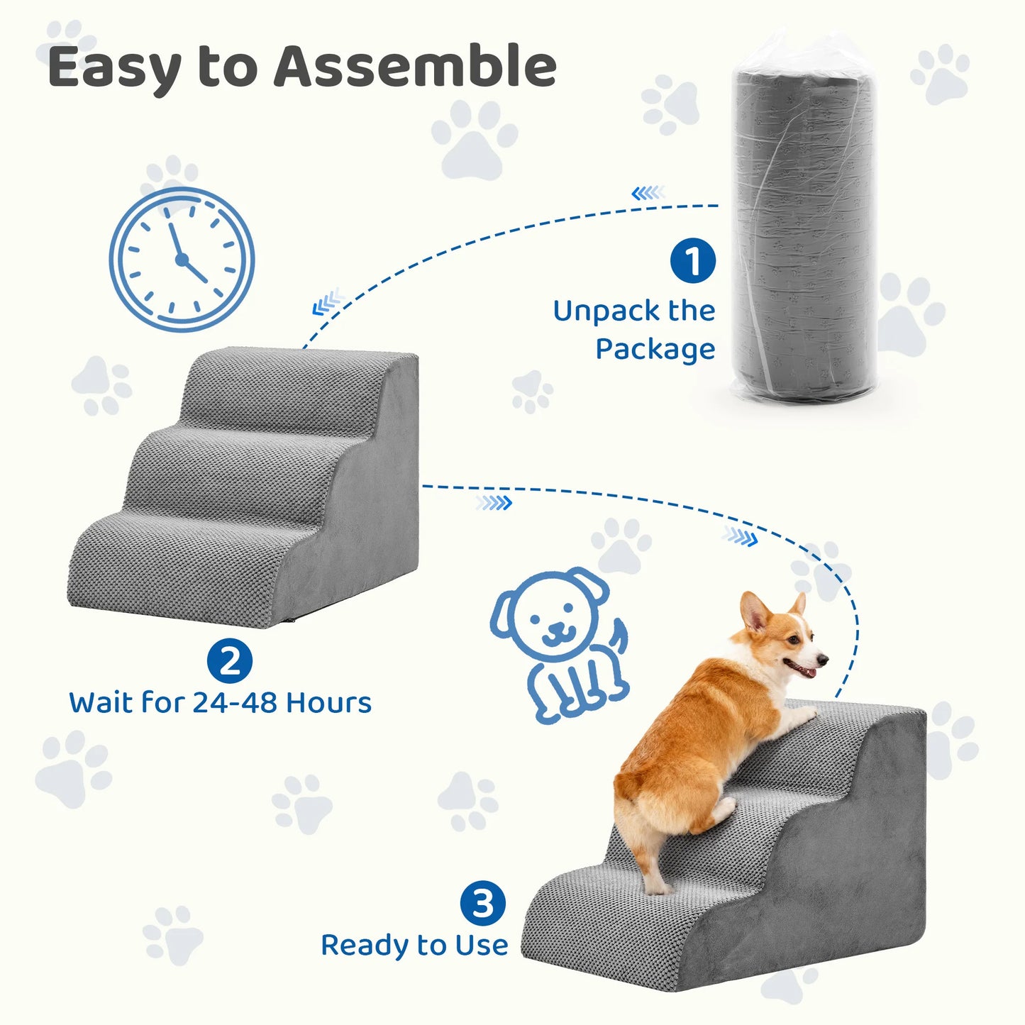 High Density Foam Dog Stairs Ramp Three To Five Steps Curved