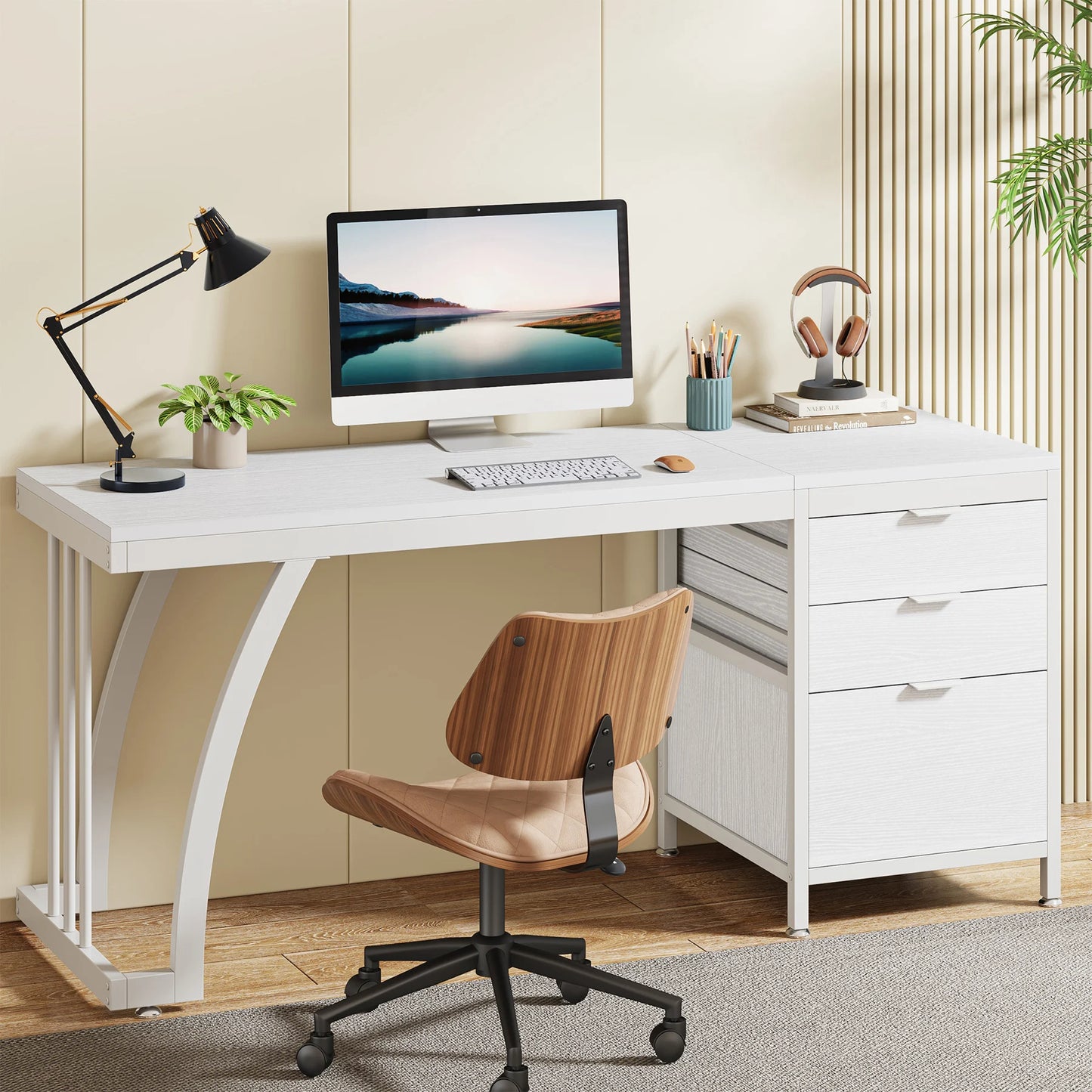 Tribesigns Wooden Computer Desk With Three Drawers