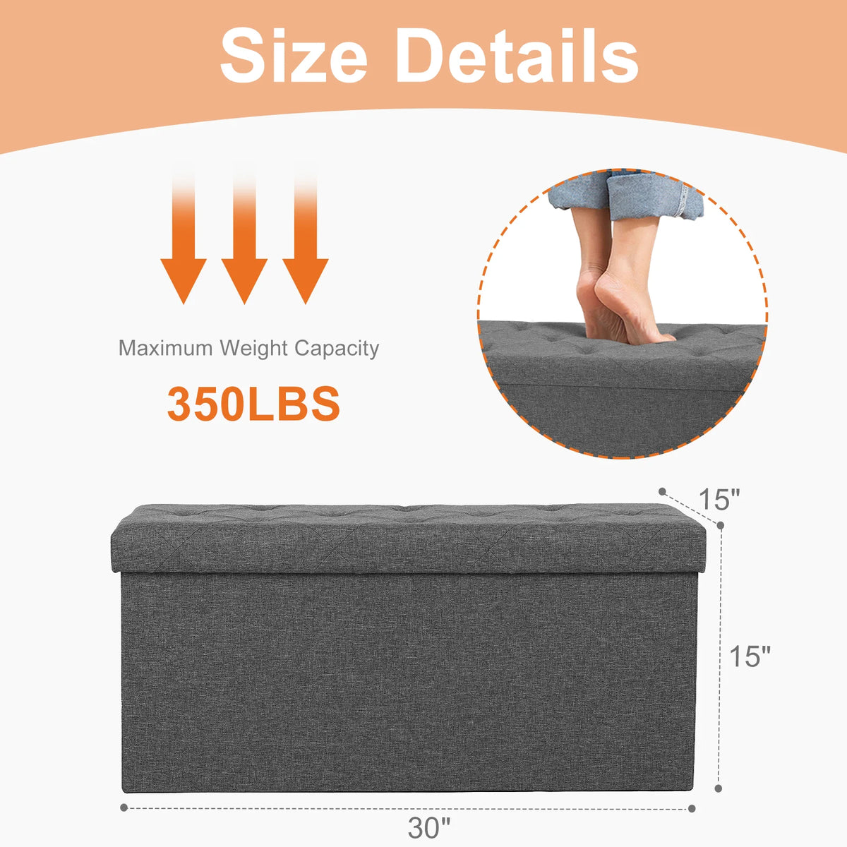 JHK Folding Storage Ottoman Bench For Living Room