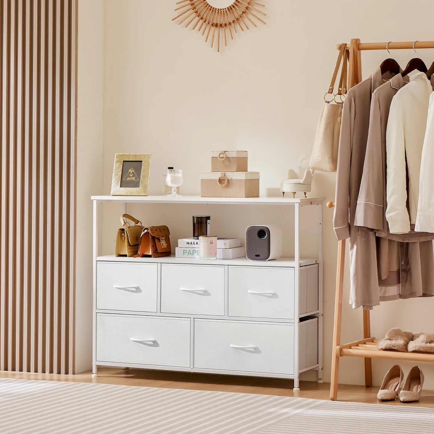 JHK Fabric Drawer Shoe Cabinet With TV Storage