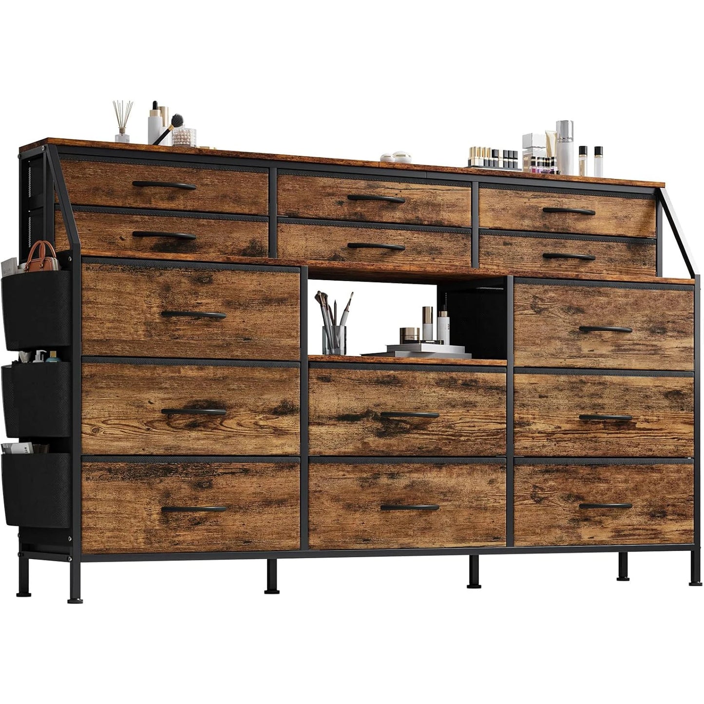 TWISTER.CK 14 Drawer Dresser With Wooden Top For Bedroom