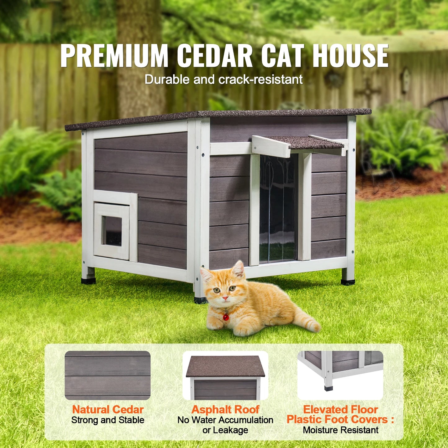 SucceBuy Outdoor Cat House Weatherproof Wooden Shelter
