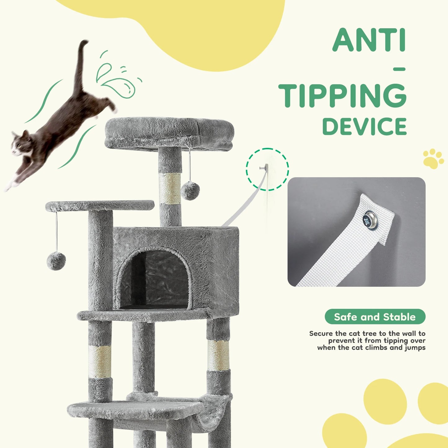 JHK Cat Tree Tall Multi Cat Climbing Tower Indoor