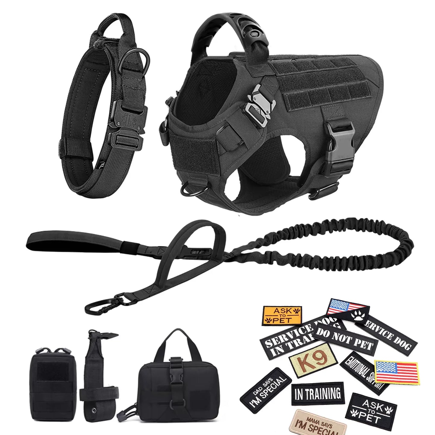 Military Dog Harness Vest Set With Patches For Malinois