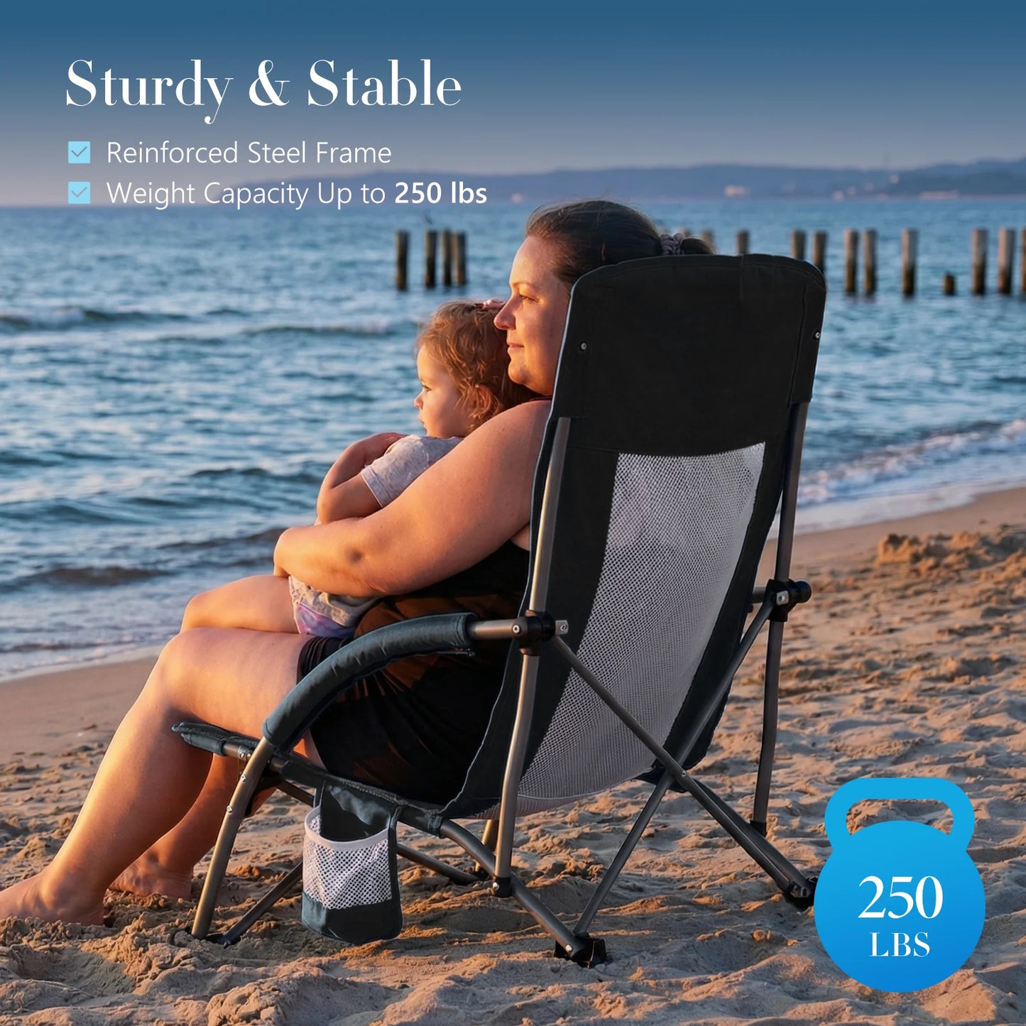 JHK Outdoor Portable Folding Beach Chair With Cup Holder