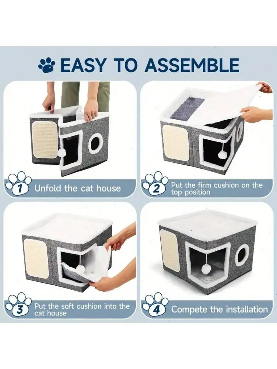Multi Level Cat House With Bed, Tunnel And Scratching Post