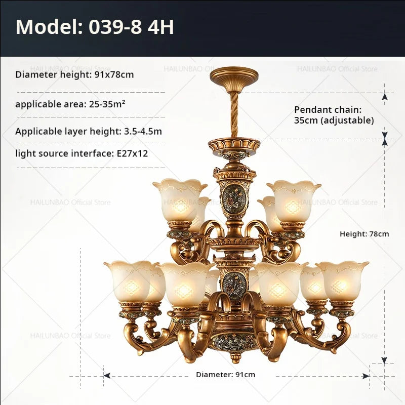 HAILUNBAO European Retro Atmospheric Chandelier Pendant Lamp