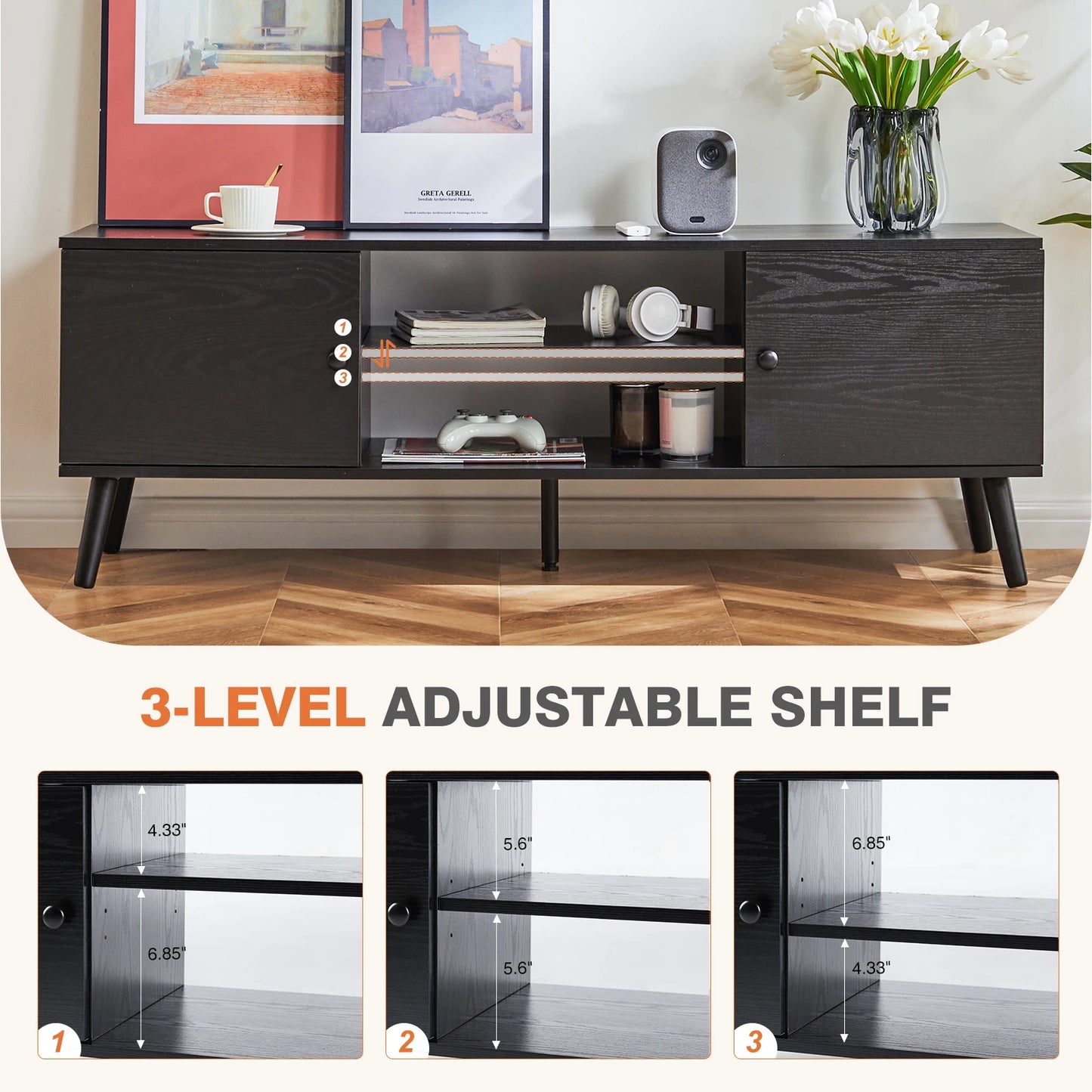 JHK Wooden Fireplace TV Stand With Storage Cabinet
