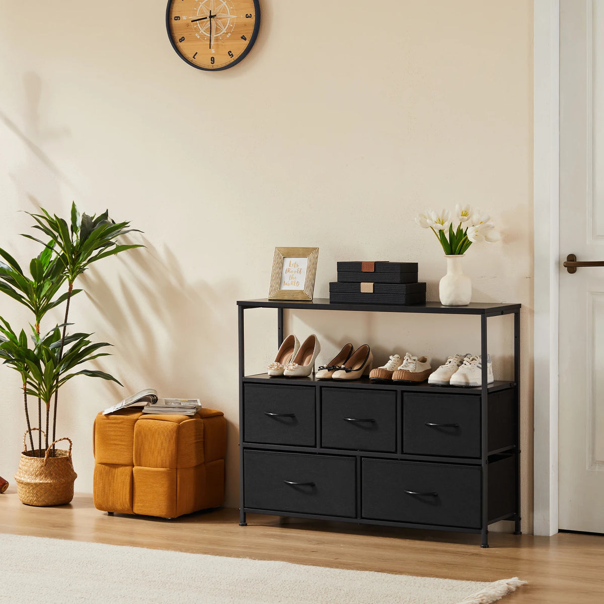 JHK Fabric Drawer Shoe Cabinet With TV Storage