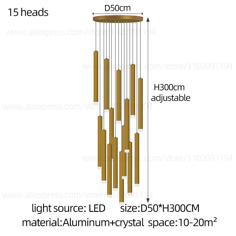 Campeggi Led Luxury Staircase Chandelier Gold Column