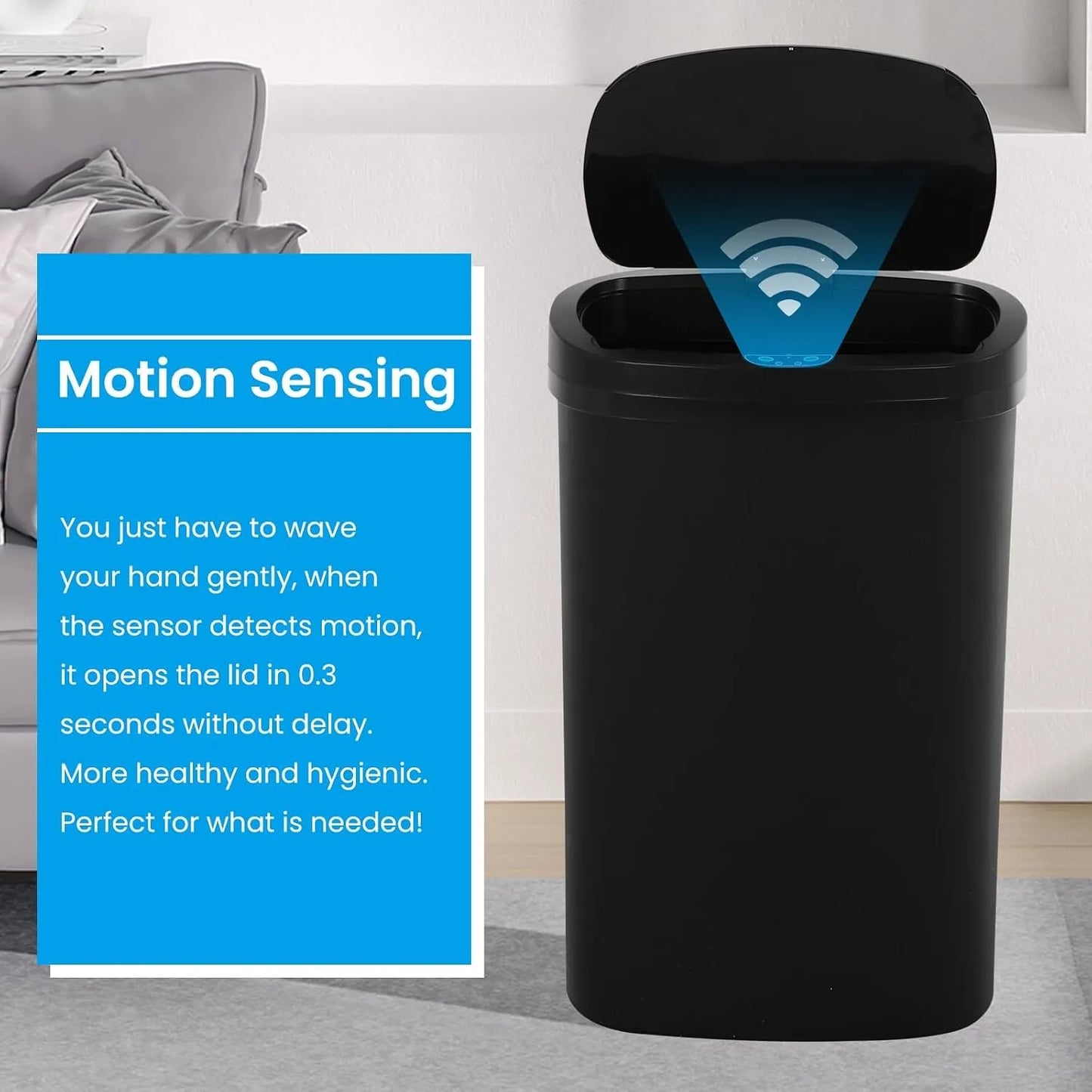 Motion Sensor 13 Gallon Touchless Trash Can With Lid