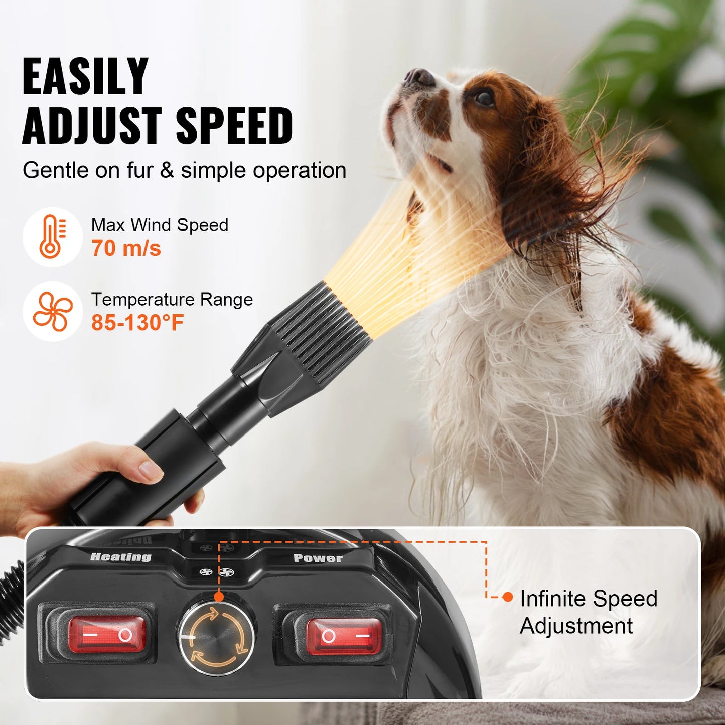 SucceBuy 2000W Dog Blow Dryer With Adjustable Speed And Hose