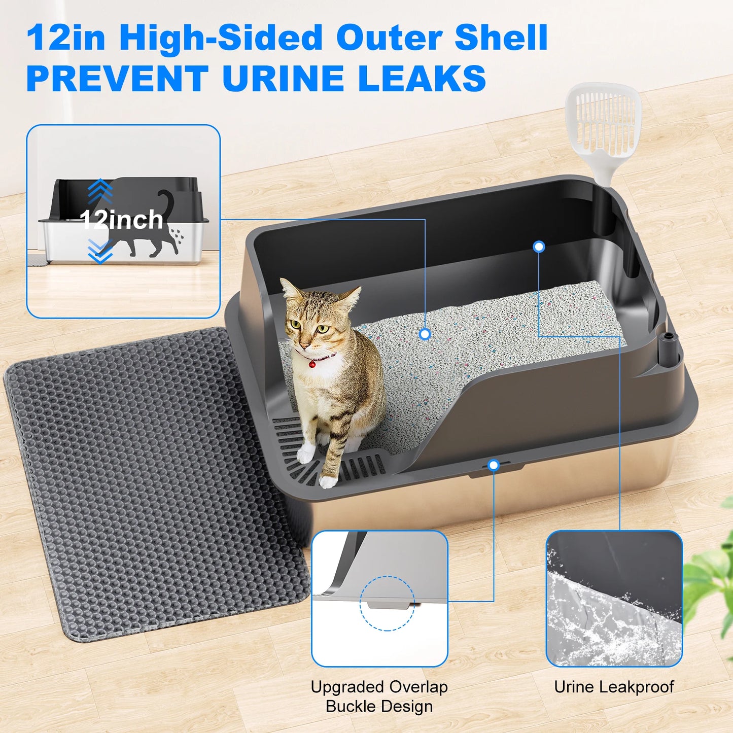 Stainless Steel Cat Litter Box Extra Large Splash Proof