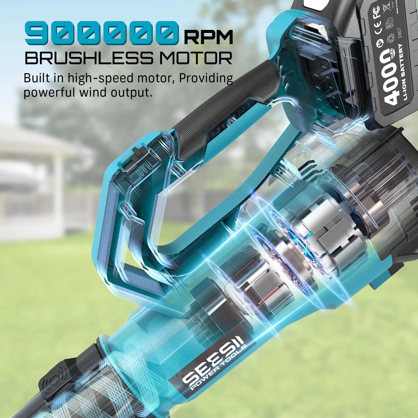 SeeSii 900000RPM Brushless Turbo Leaf Blower Cordless 18V