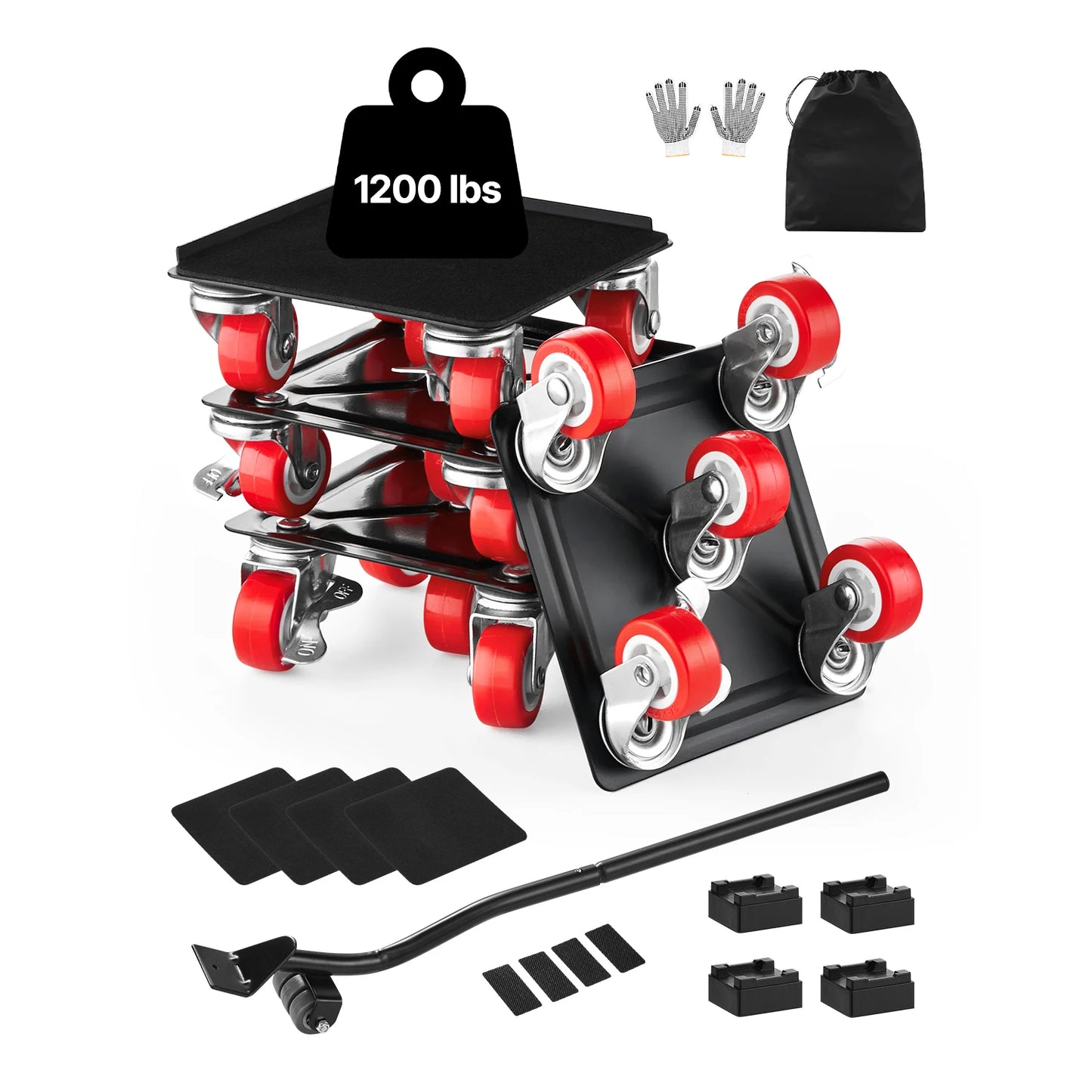 SucceBuy 4PCS Furniture Dolly 1200Lbs/3474Lbs Fridge Movers with 5 360° Rotation Wheels&Lift Slider Tool Set for Appliances Sofa