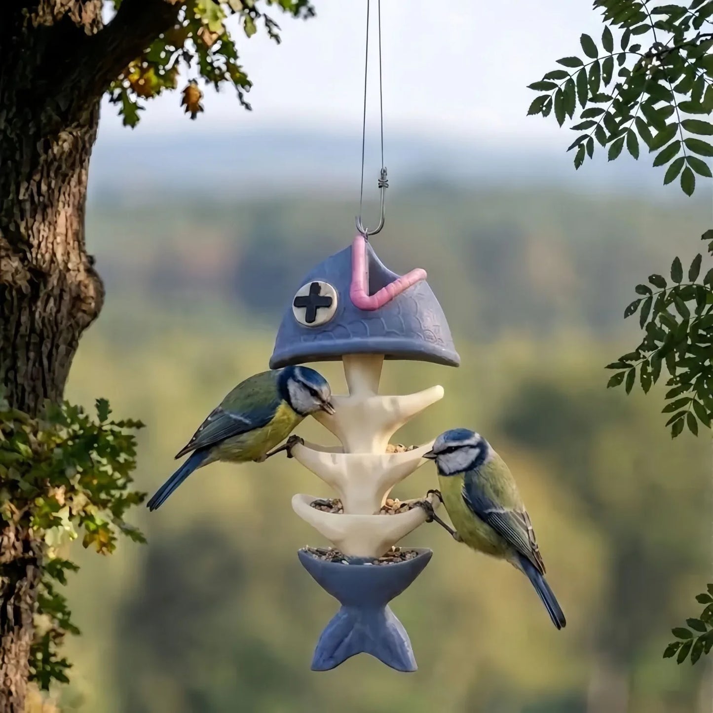 Outdoor Fish Bone Resin Bird Feeder Garden Station