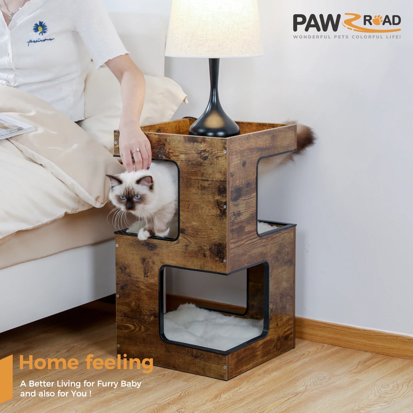 PAWZ Road Wood Cat Condo Tree With Scratching Pad