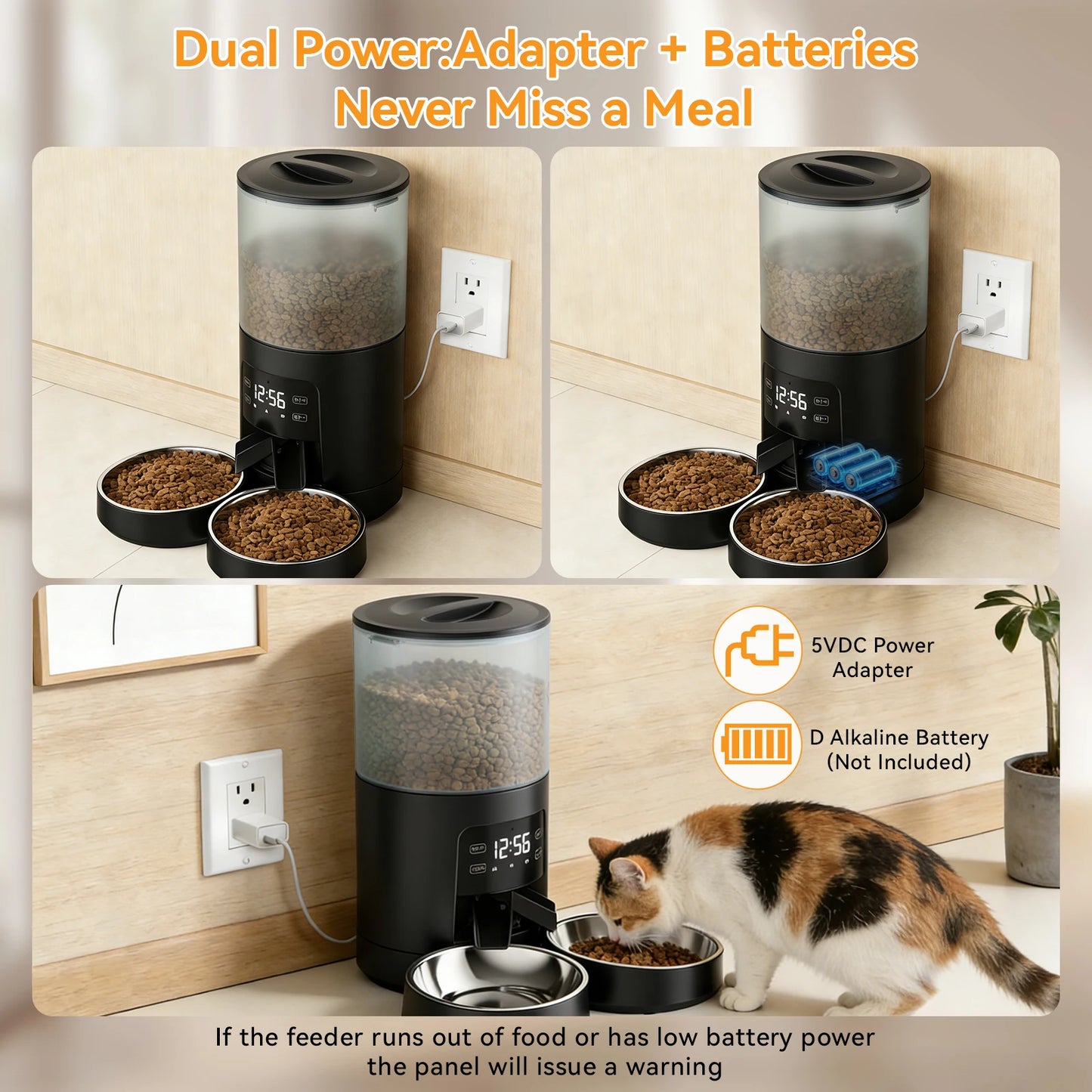 Automatic Cat Feeder With Two Bowls Timed Dispenser