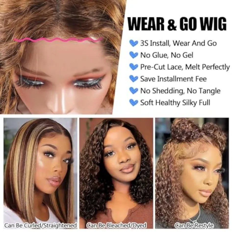 Smilegirl Deep Wave Bob Wig Human Hair Lace Front