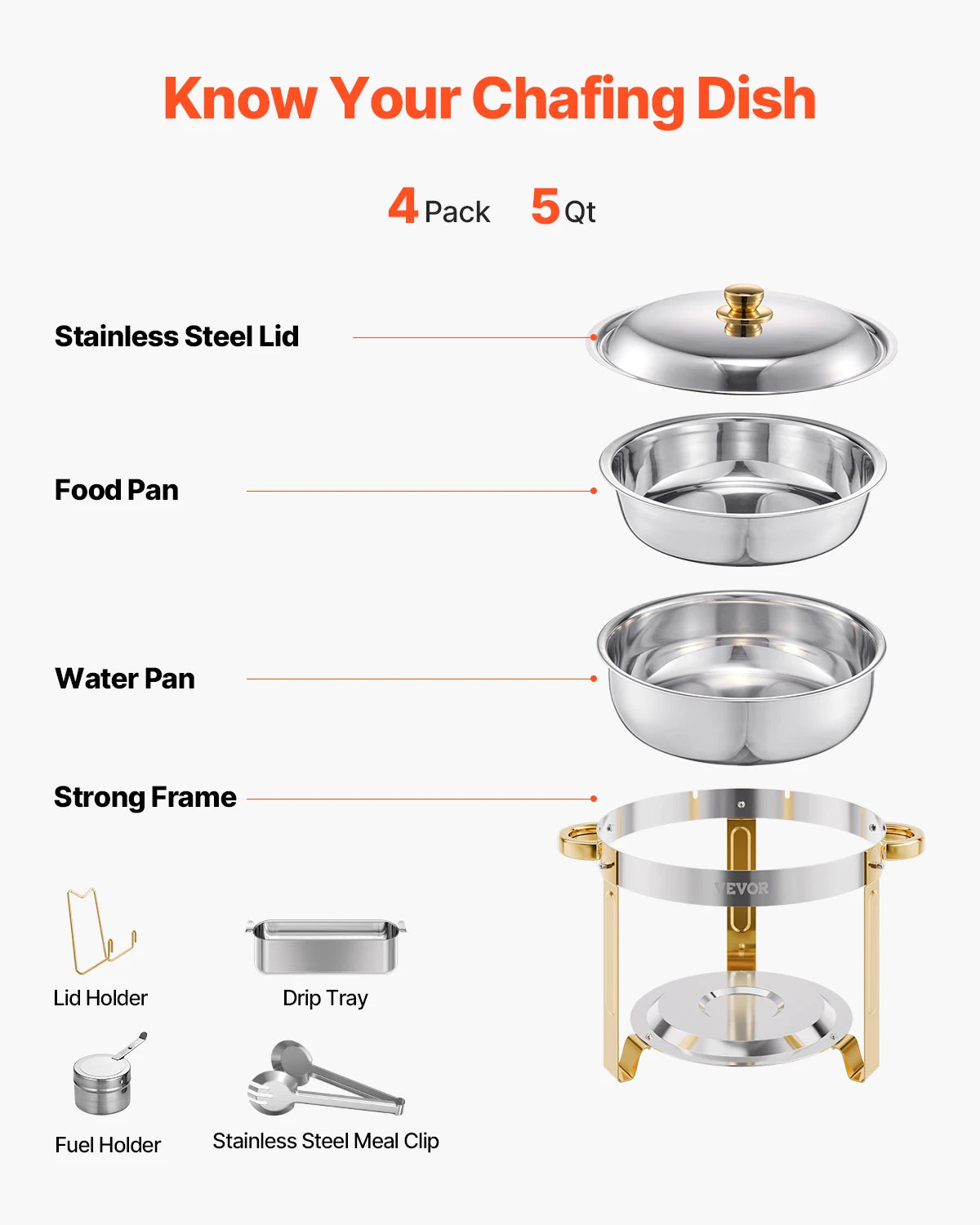 SucceBuy Four Pack Chafer Buffet Set Stainless Steel Warmer