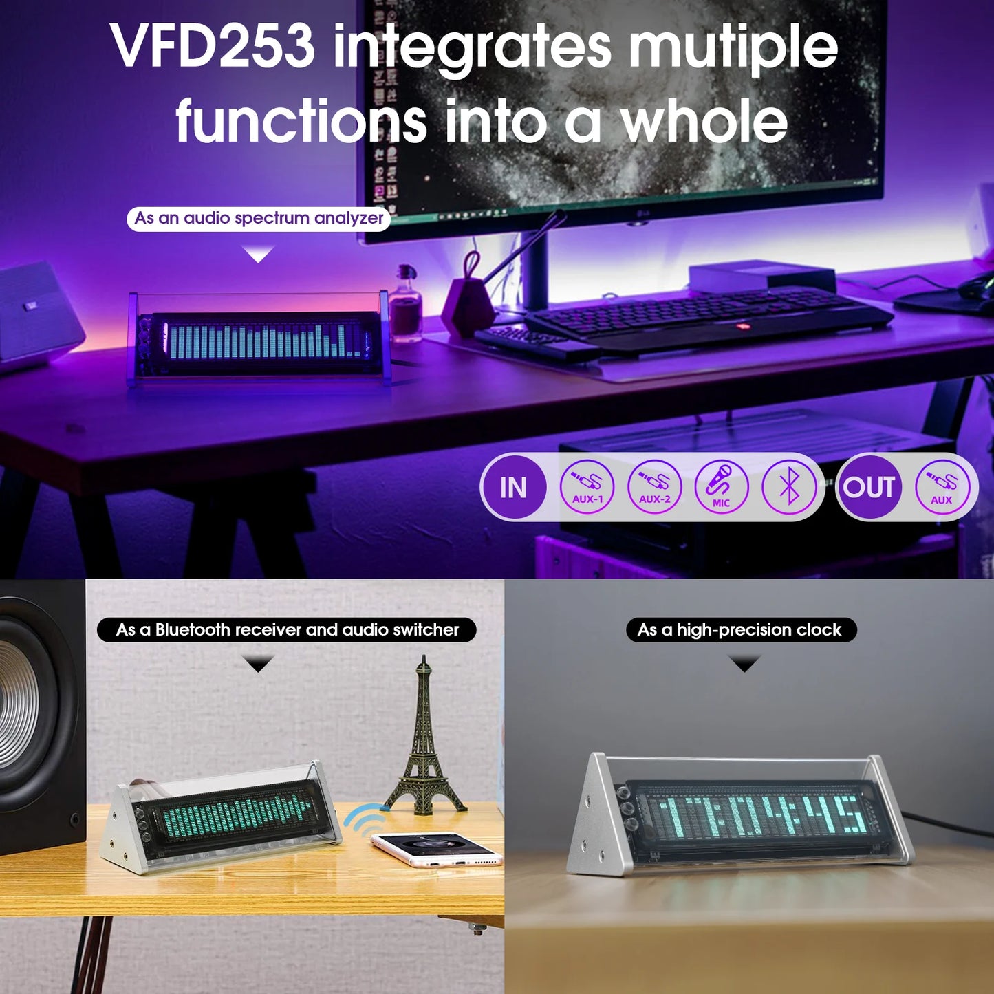 Douk Audio VFD253 Bluetooth 5.0 Music Spectrum Analyzer