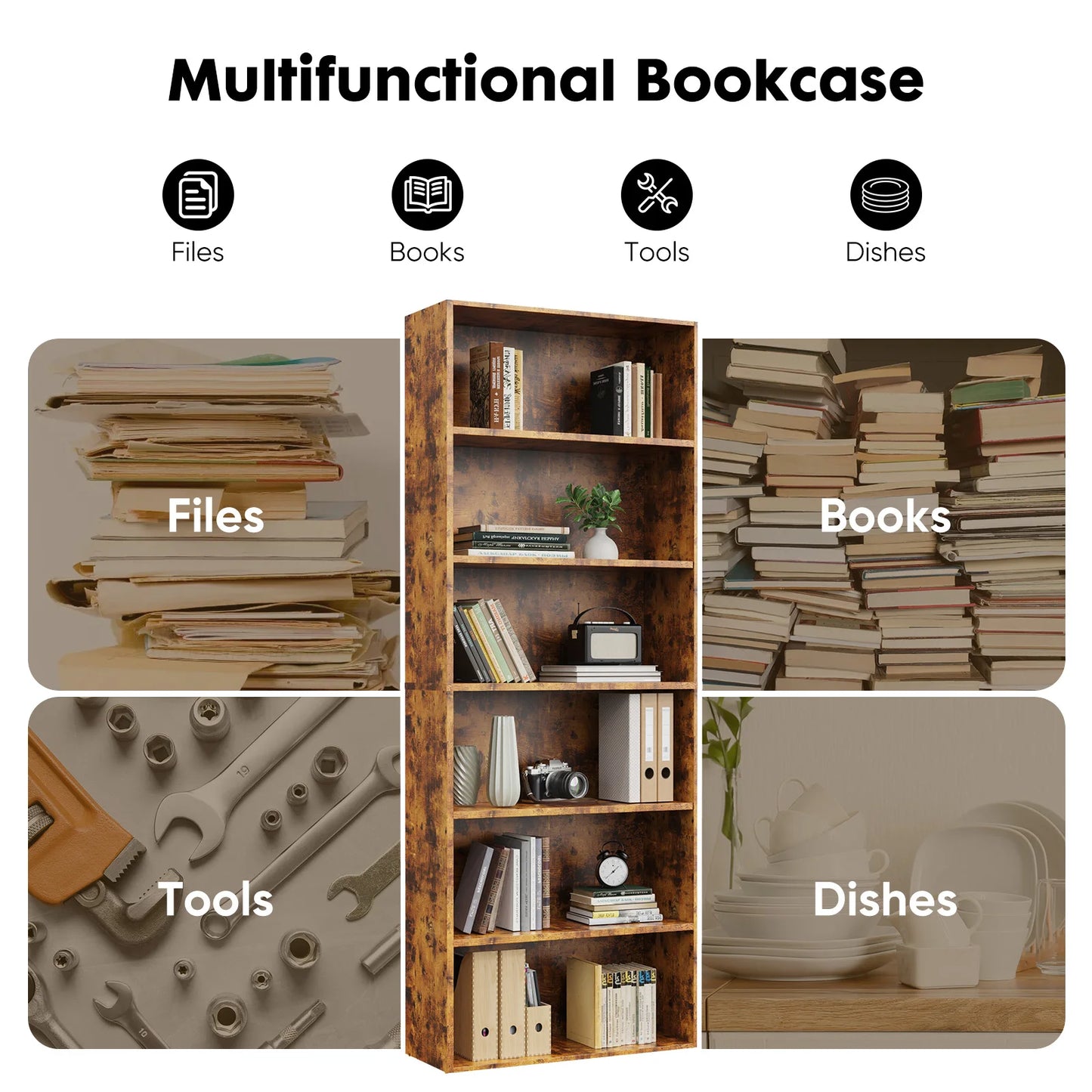 JHK Minimalist Wood Bookcase Shelf For Living Room