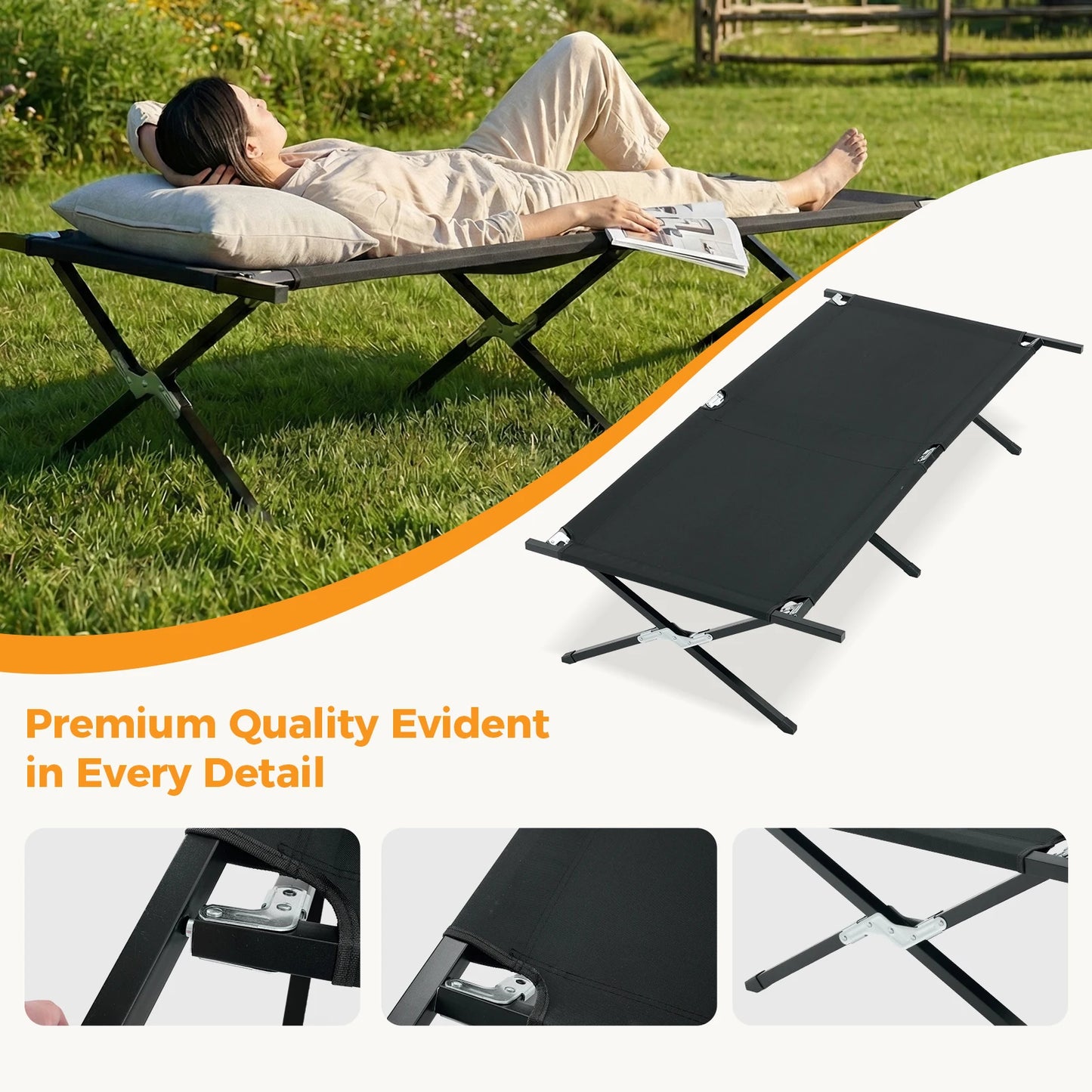 JHK Collapsible Camping Cot Lounge Chair 300 Lbs Capacity