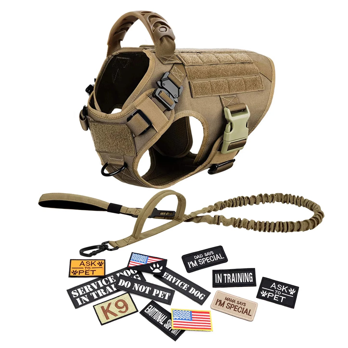 Military Dog Harness Vest Set With Patches For Malinois