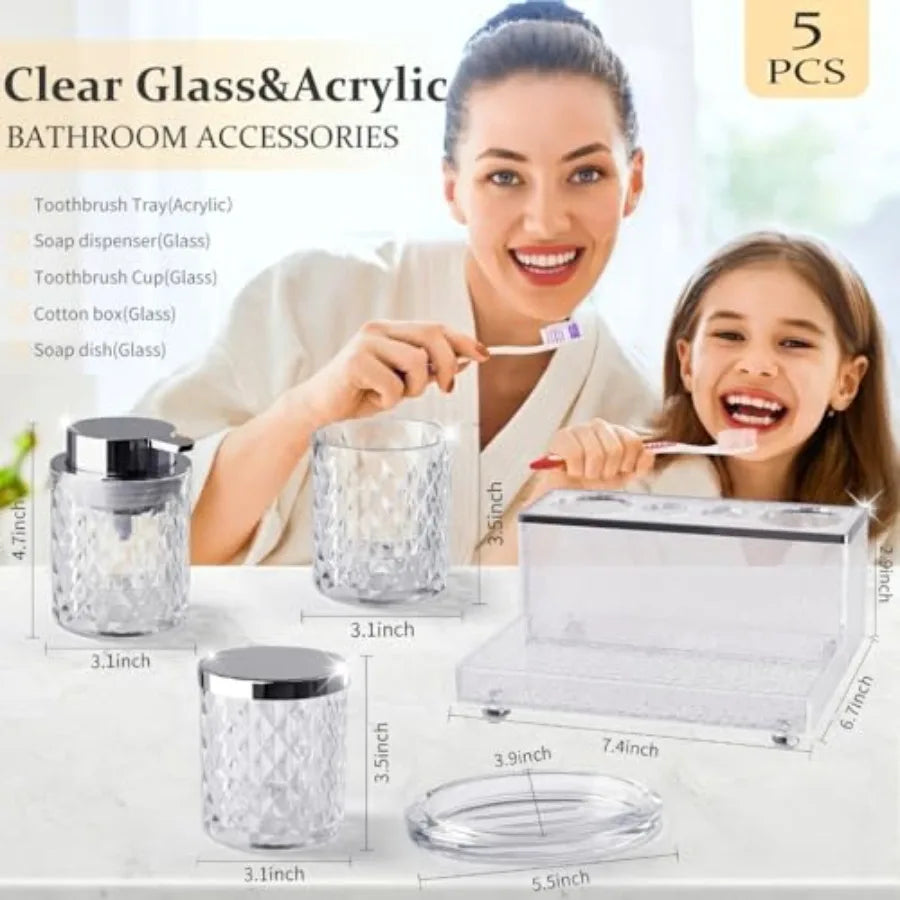 Glass Bathroom 5Pcs Crystal Set Foaming Soap Dispenser