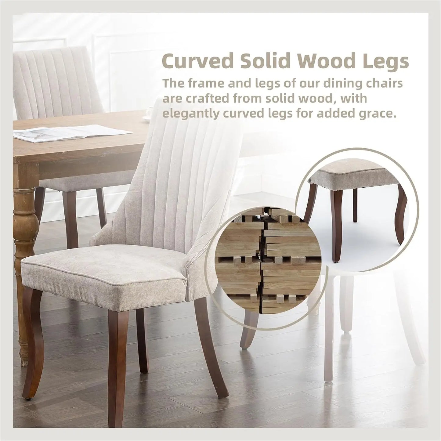 Linen Tufted Dining Chair Set With Wood Legs