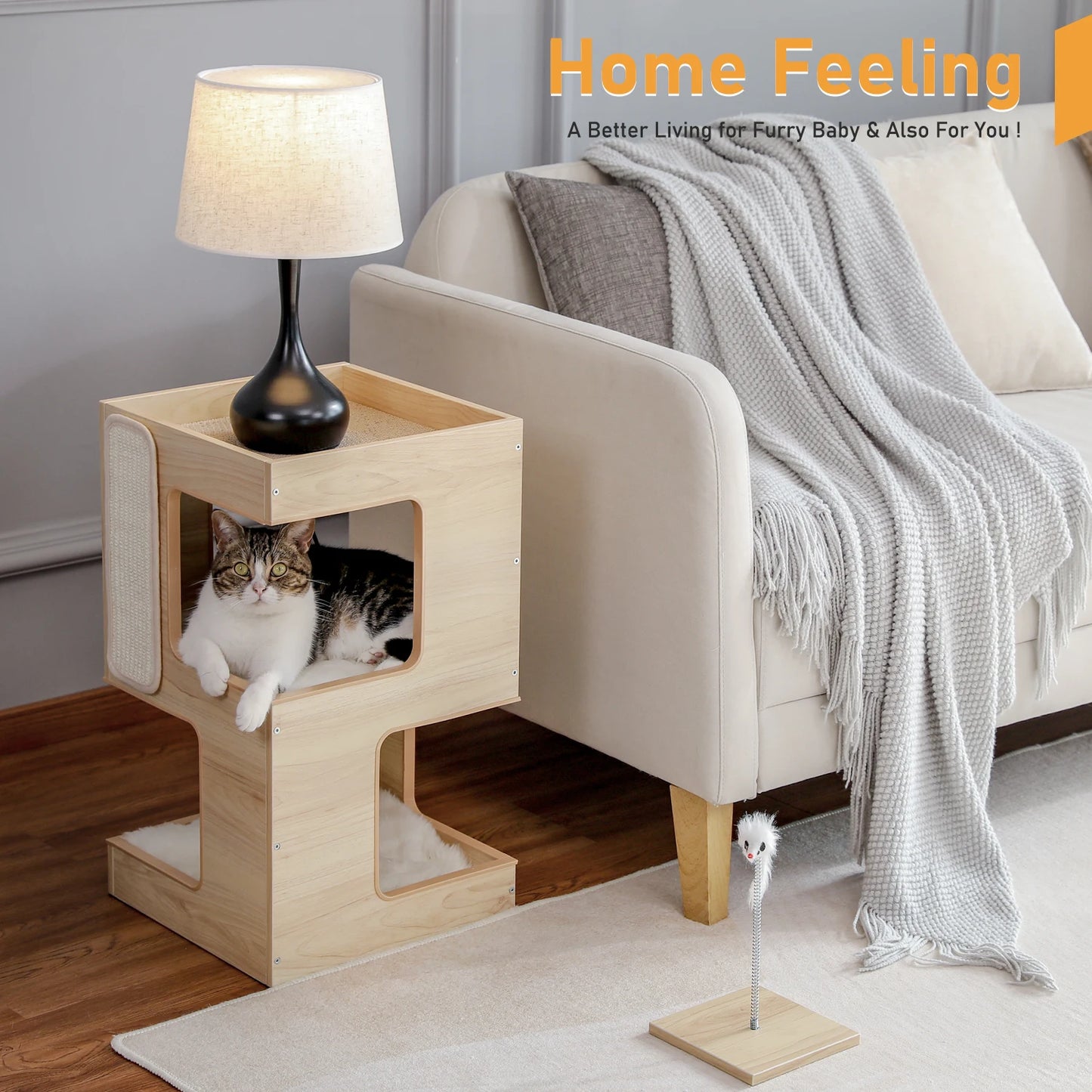 PAWZ Road Wood Cat Condo Tree With Scratching Pad