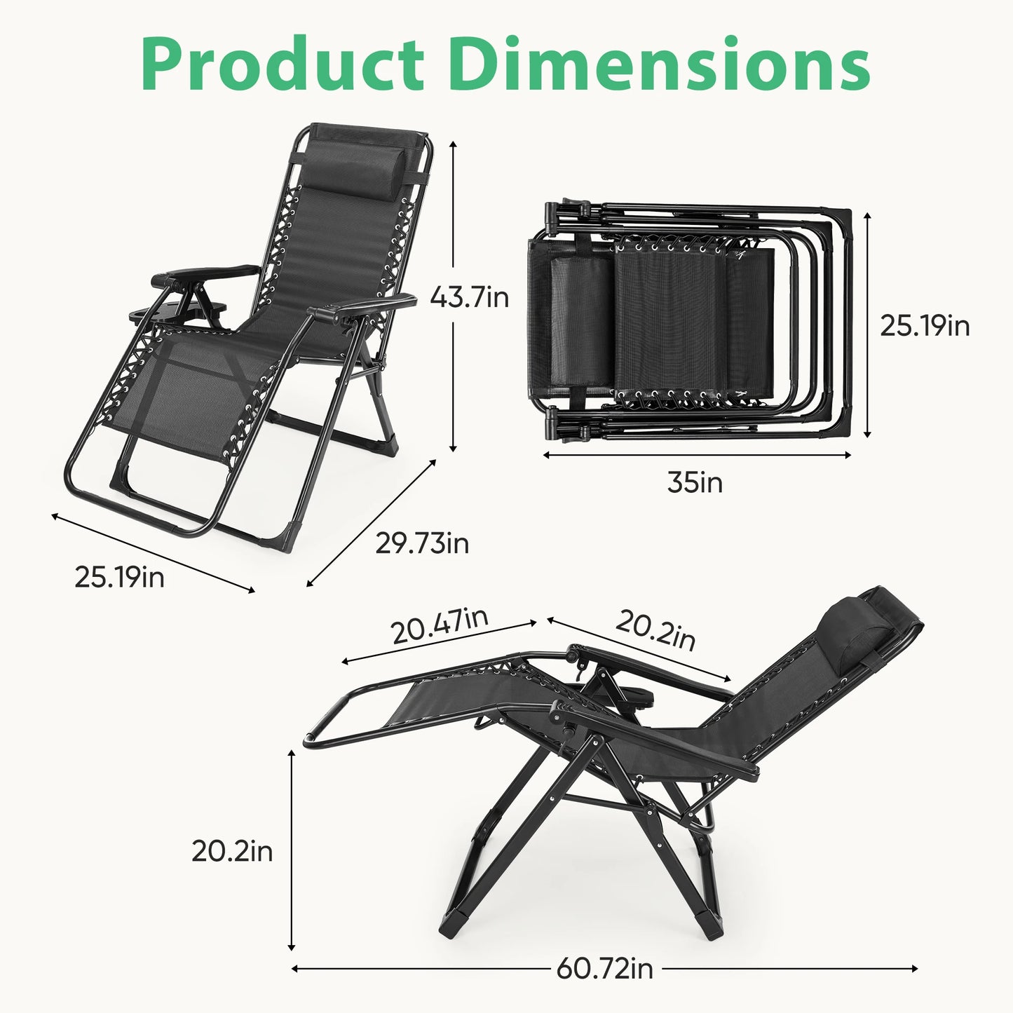 JHK Zero Gravity Recliner Folding Patio Lounge Cup Holder