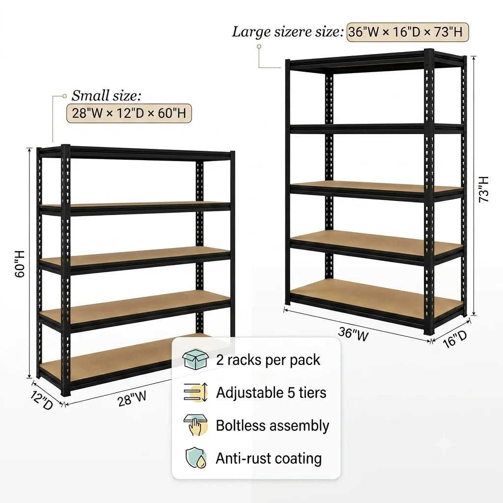 Heavy Duty Adjustable Five Tier Metal Storage Shelving