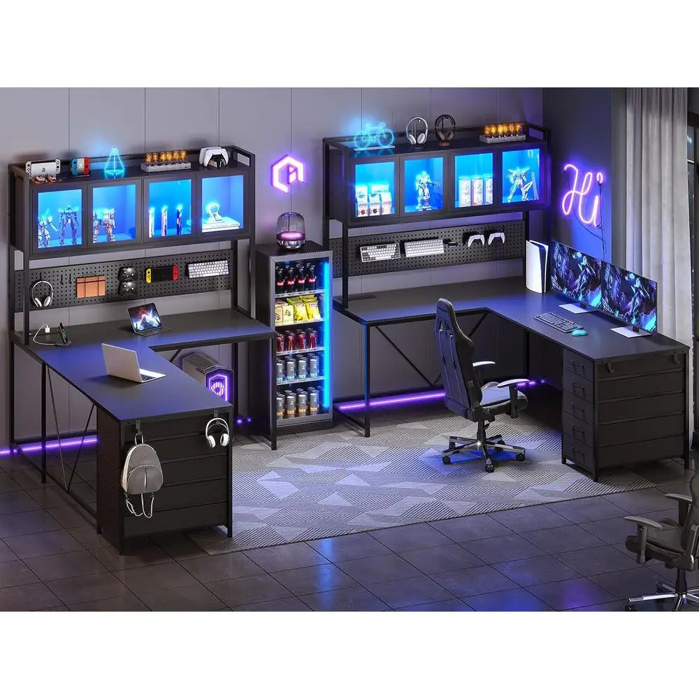 L Shaped Computer Desk With Led Lights And Storage