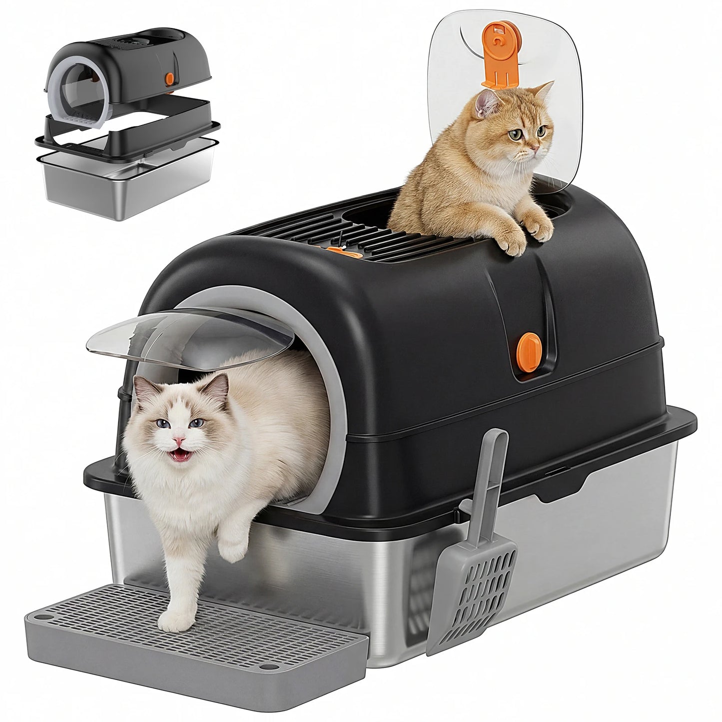 Stainless Steel Fully Enclosed Cat Litter Box For Large Cats