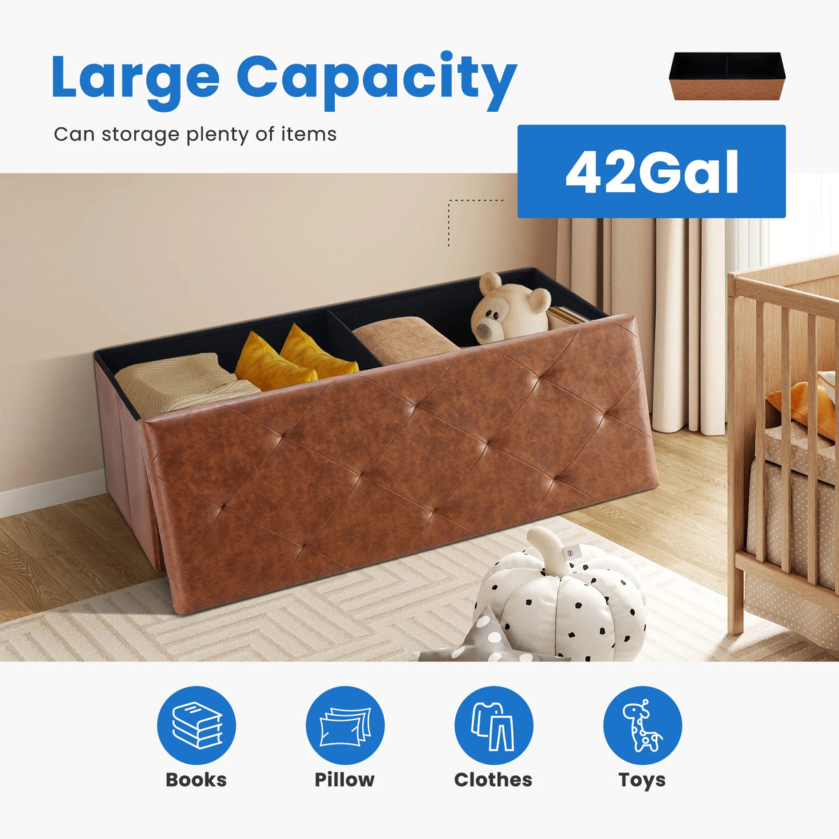 MCQ Faux Leather Ottoman Storage Bench for Home