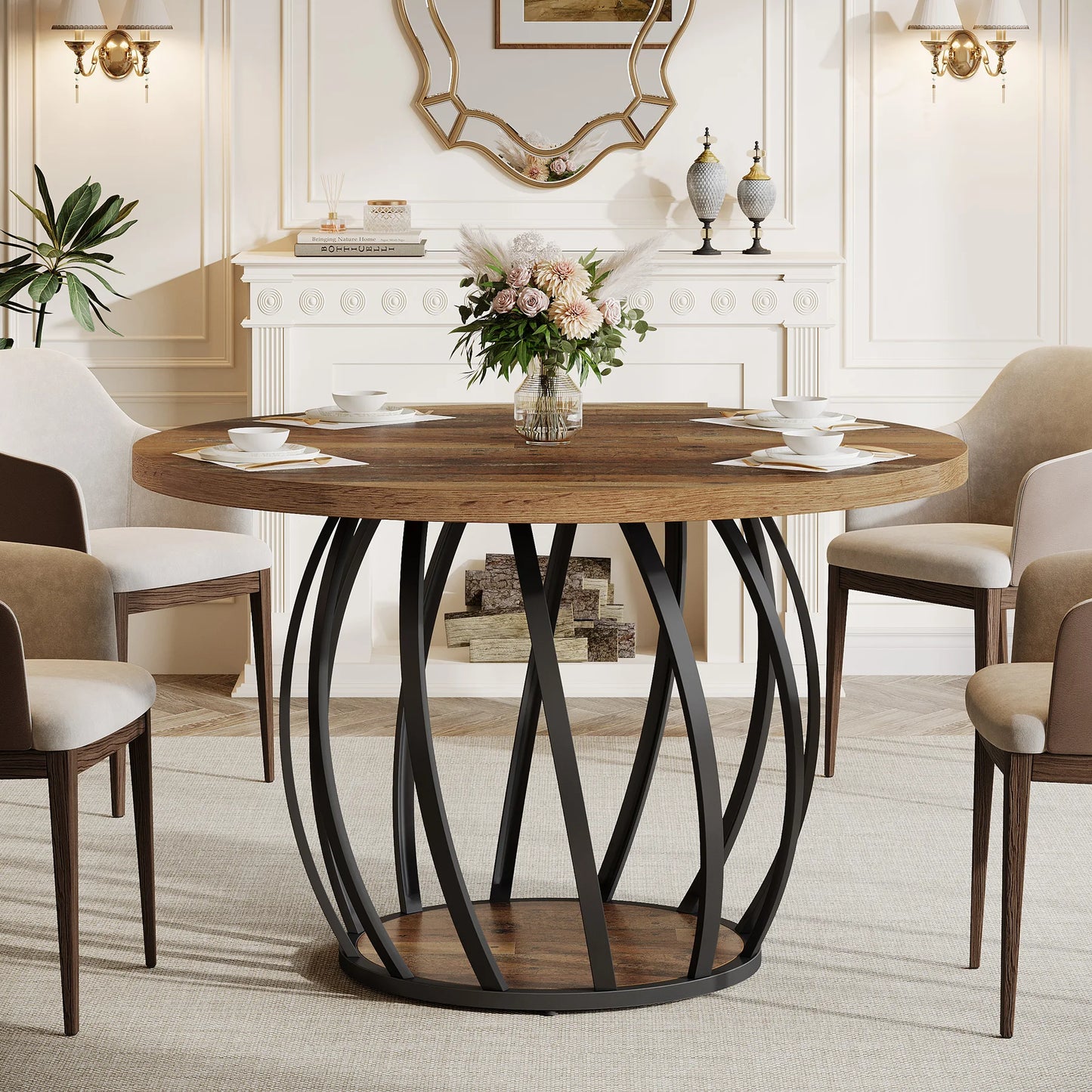 Tribesigns 46 Inch Round Dining Table With Metal Base