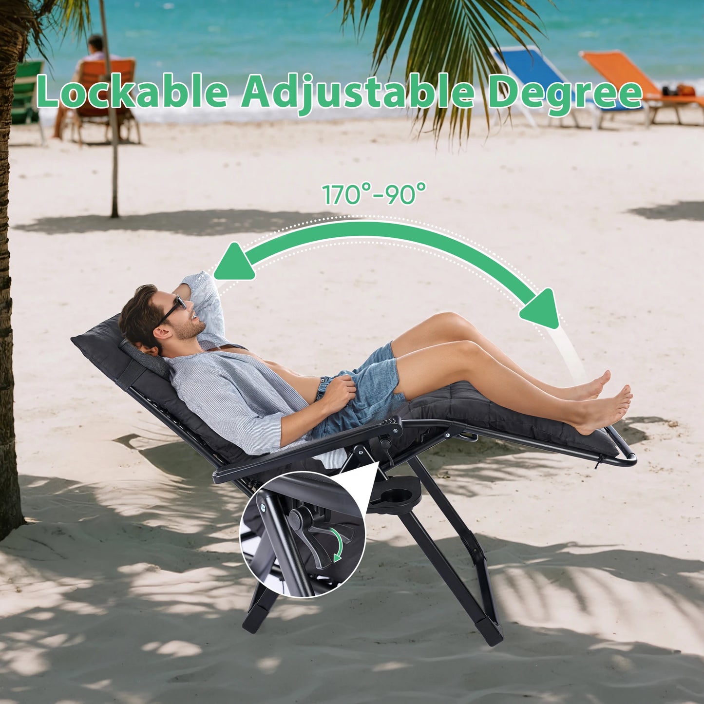 JHK Zero Gravity Recliner Folding Patio Lounge Cup Holder