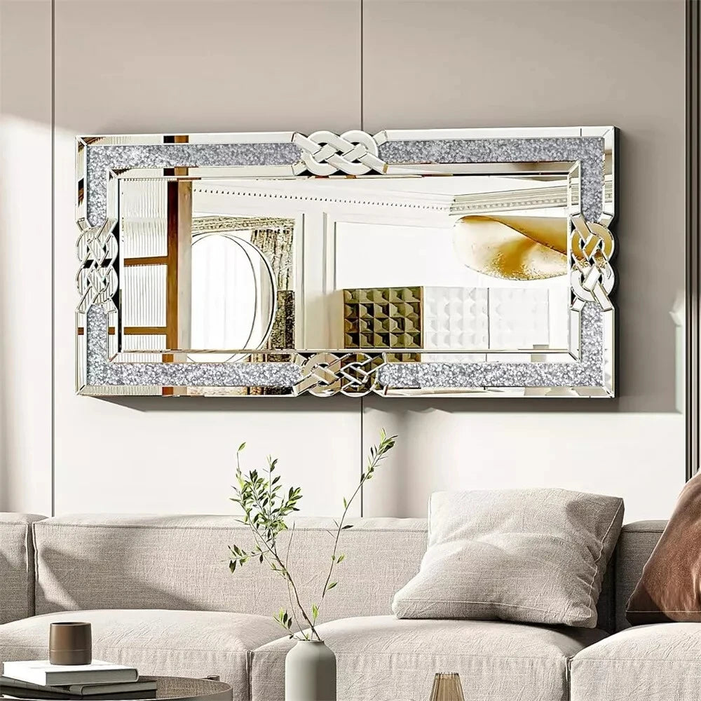 Crystal Diamond Wall Mirror Rectangle Framed Hanging Mirror